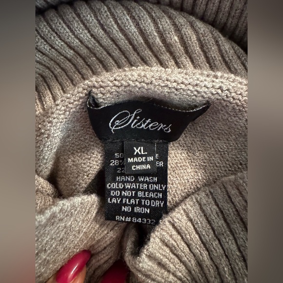 SISTERS Sweater Poncho, single button either side Dark beige cowlneck XL Excelnt - Picture 5 of 6